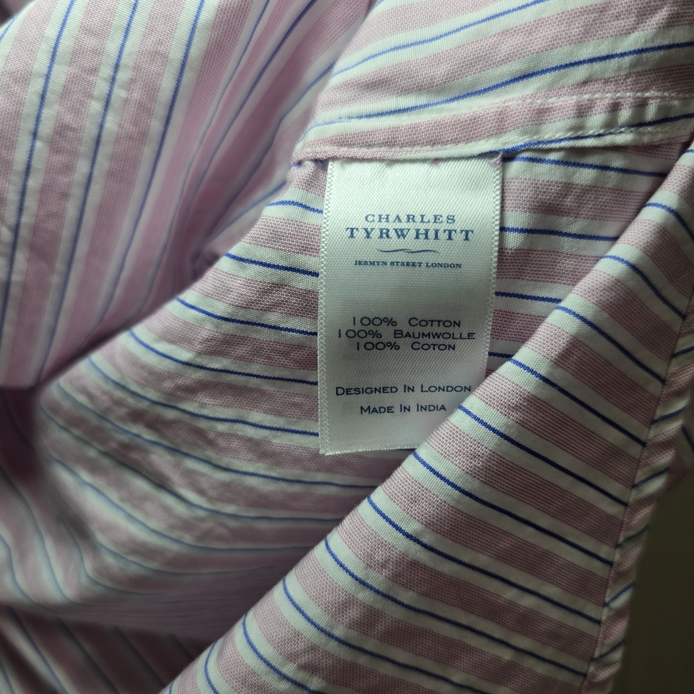 Men‎ Charles Tyrwhitt dress shirt Pink Blue size 16/34 used - Picture 5 of 8